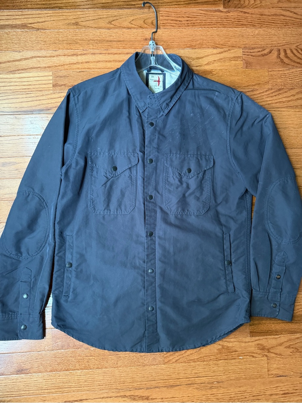 Men's RELWEN $258 Navy Snap Poly Nylon Water resistant Shirt Jacket As Is Medium